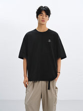 Men's Black Washed T-Shirt with Chest Embroidery